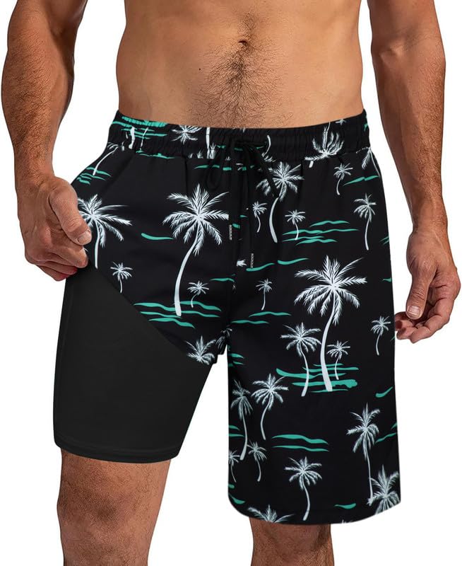 Men's Swim Shorts, Men's Swimming Trunks with Compression Lining, 2 in 1 Board Shorts for Surf Beach, S-2XL, Quick Dry-image-7