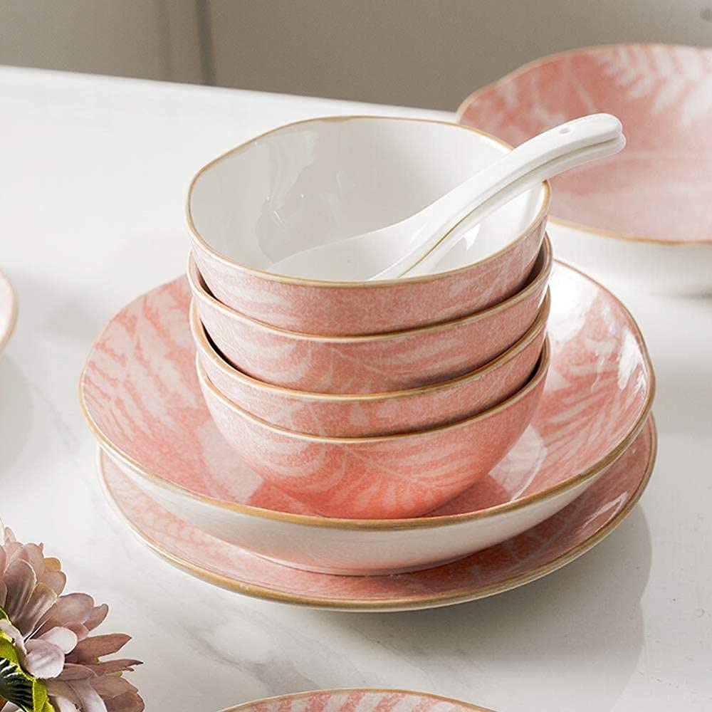 Juego de platos elegantes para restaurante y hogar de lujo, juego de vajilla de 28 piezas, tazones/platos de postre/platillos - Vajilla retro Juego de platos de porcelana Restaurante de fiesta famili