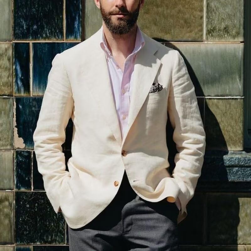 Wangyue Men's Linen Jacket Casual Sport Coat Slim Fit Lightweight Linen Blazer Jacket Stylish Two Buttons Sports Jackets2