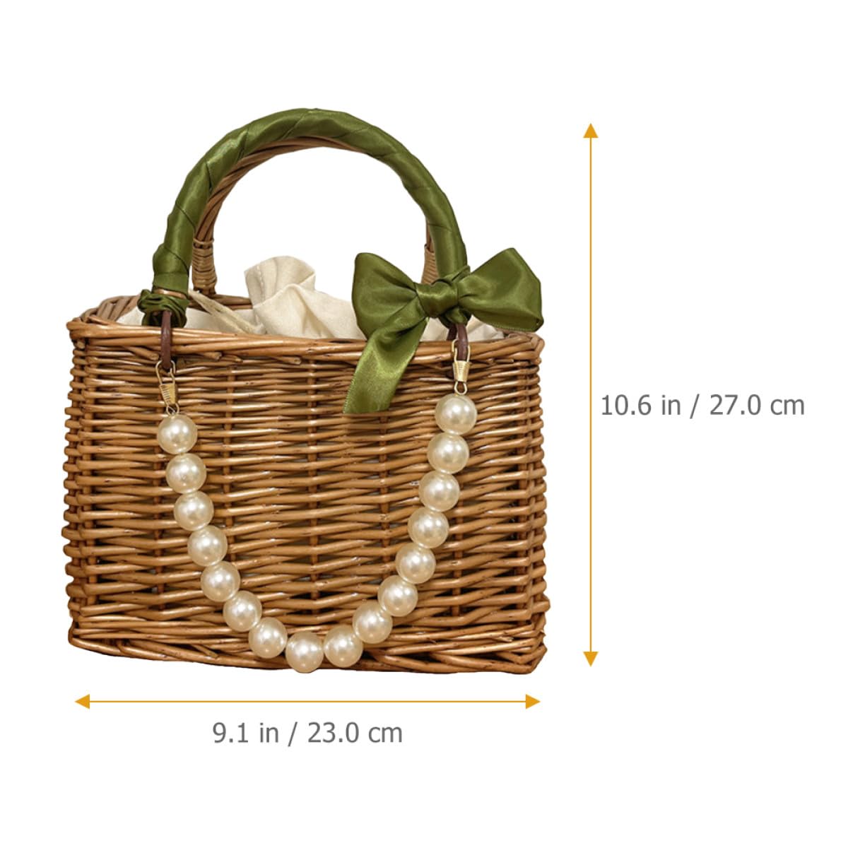 Borsa da Spiaggia Intrecciata in Vimini Catena di Perle e Nastro, Capiente e Leggera, lo Shopping e Uscite Estive