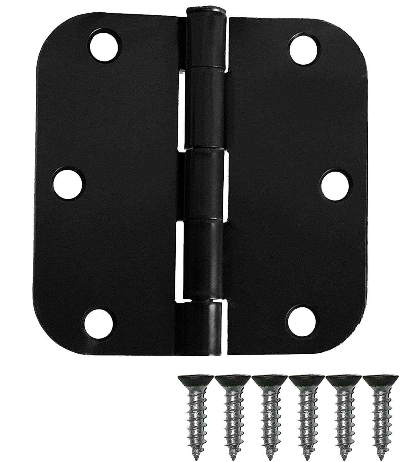 Ilyapa 6 Pack Black Door Hinges for Doors, 3.5 x 3.5 Inch Interior Door Hinges, Matte Black Hinges for Doors 3 1/2 Inches, with 5/8 Inch Radius Corners