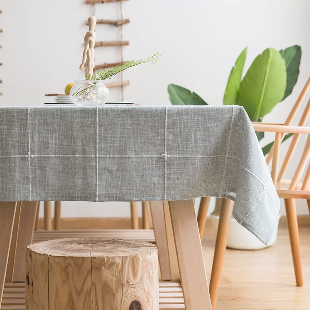 LINENLUX Striped Cotton Linen Tablecloth/Table Cover with Tassel Gray Grid Rectangle/Oblong 53 X 102 in