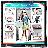 フレンチドア用磁気スクリーンドア 75x98インチ カウンターウェイト 磁気ネットドア 丈夫 フルサイズ パティオドア、キッチン、ブラック