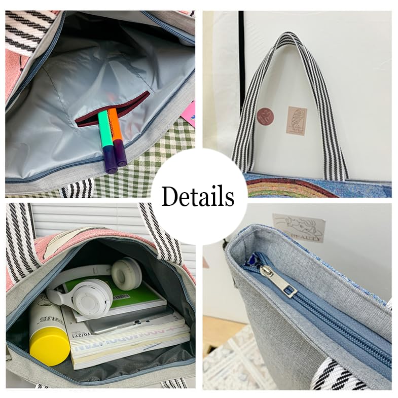 Cat Canvas Tote Bag Handbags with Zipper for Women Large Embroidered Reusable Bag for Grocery Shopping3