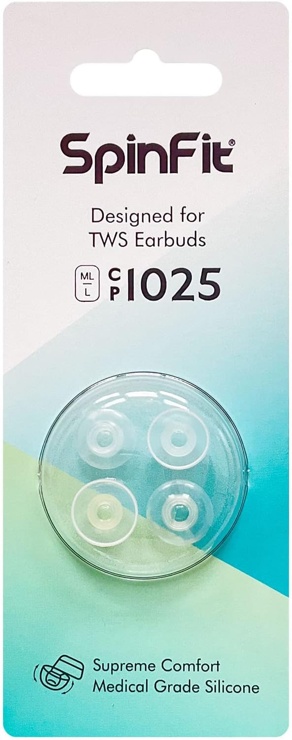 CP1025- L/ML- Medical Grade Silicone Patented Ear Tips, Secure Fit and Supreme Comfort Fits MTW3, Galaxy Buds 2, Soundcore Space A40 & More (2 Pairs) (for Nozzle Diameter from 4-5.5mm)