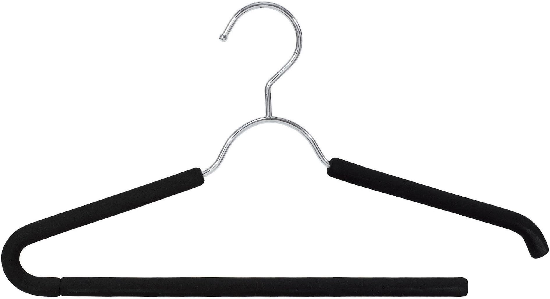 Chrome Suit Hanger, Open Ended with Easy to Slide and Black Friction Padded Foam - Set of 6, Black