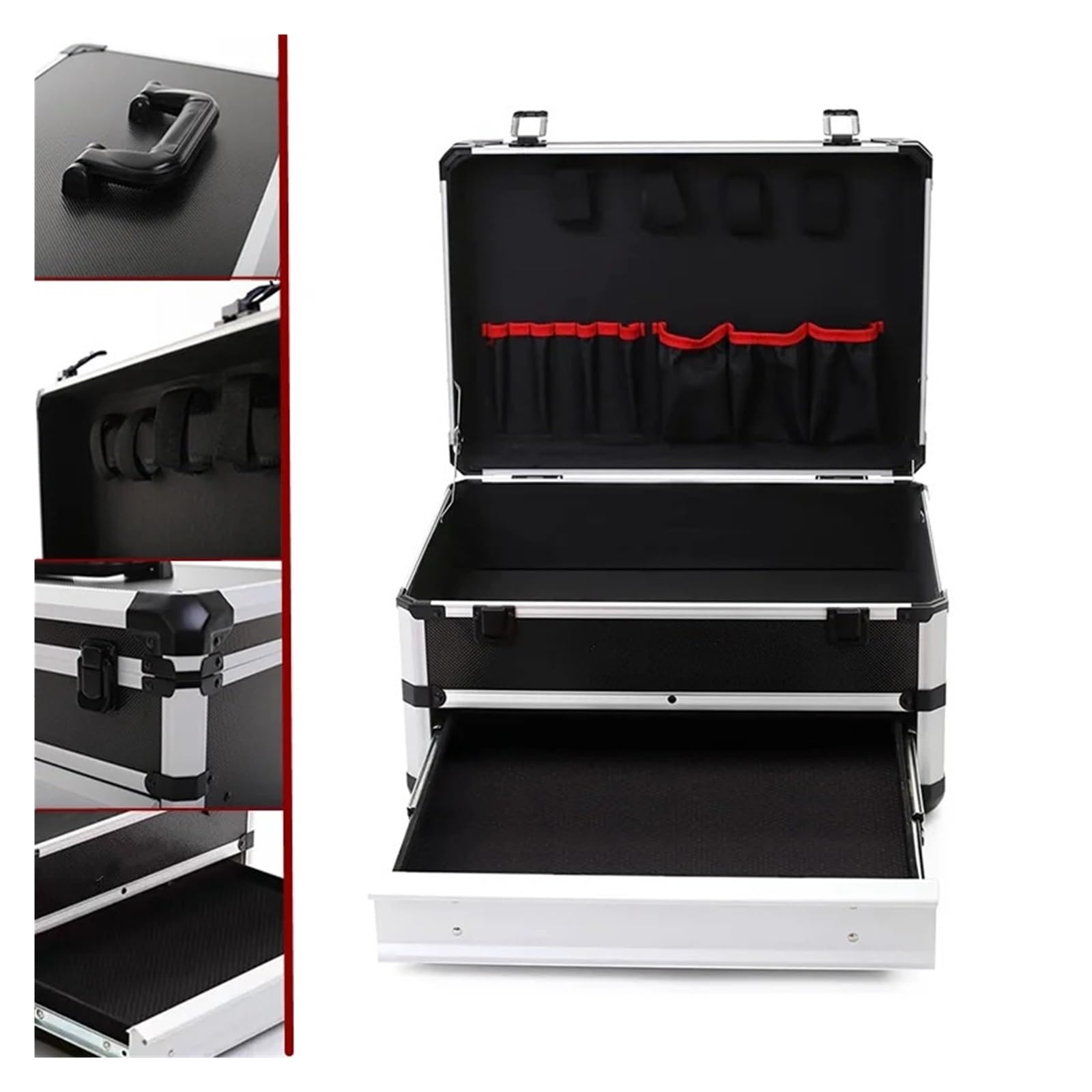 Cassetta Attrezzi Vuota Cassetta degli attrezzi in alluminio con cassetti Custodia portautensili multiuso portatile for strumenti Valigia elettrica Attrezzatura for Scatola organizer(36x27x22CM)
