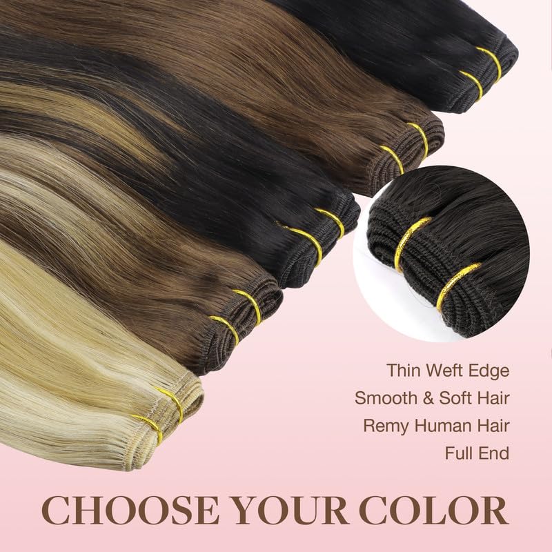 Miniatura 9 de GOO GOO Extensiones de cabello humano real para coser, extensiones de cabello humano de trama, 4264, balayage, marrón chocolate a rubio miel, 18