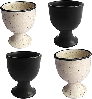 Soft Boiled Egg Holder | Ceramic Egg Cup Set | Ceramic Egg Holder, Ivory and Black 2 PCS each