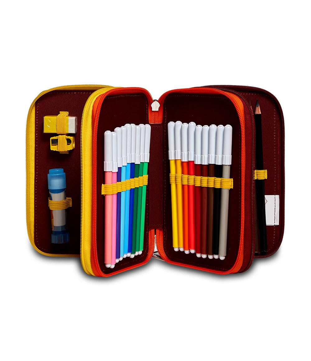 Seven AS Roma Astuccio Scuola Elementare 3 Scomparti, Gallo Rosso, Completo di Matite, Penne, Pennarelli, Portapenne Scuola Bambino Elementari