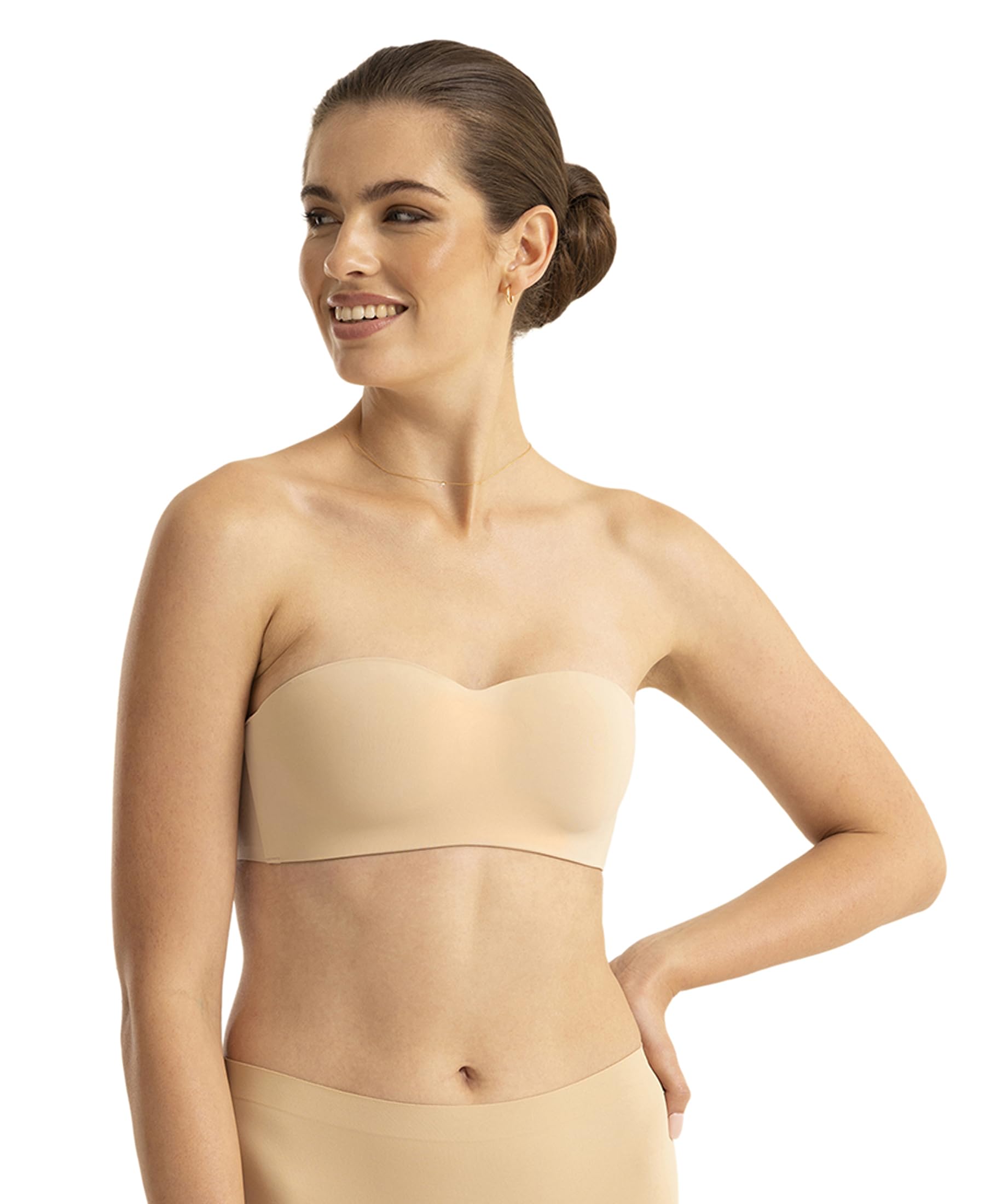 jockey 1842 Women's Wirefree Padded Soft Touch Microfiber Elastane Bonded Tech Medium Coverage Strapless Bra with Ultra-Grip Band Support_Skin_34B-picture-10