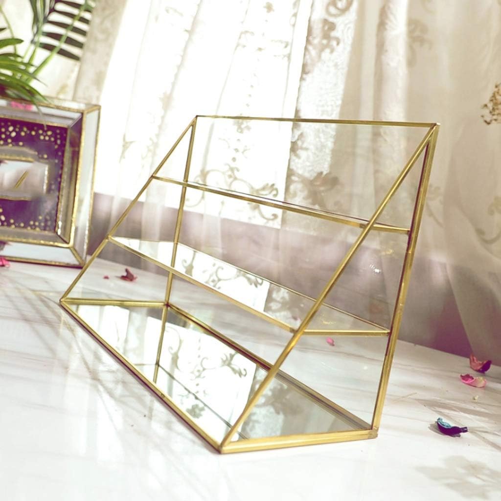 Transparent Metal Glass Three-Layer Display Rack, Cosmetic Jewelry Beads Storage Rack