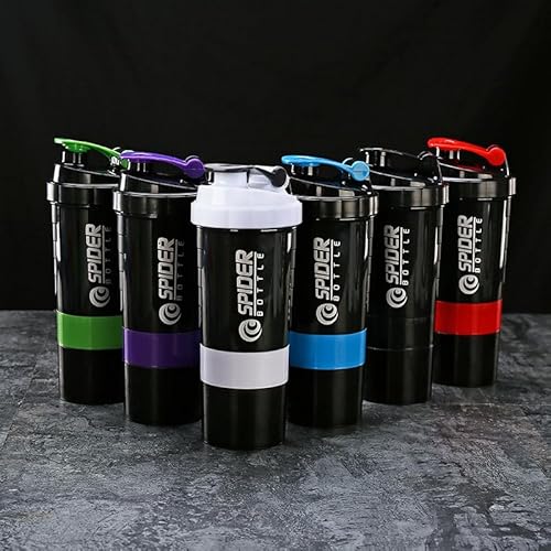 Fitness Spider Shaker Bottle Gym Shaker bottle Smart Shaker Bottles Cyclone Shaker For Pre-Post Workout Supplement Protein Shake Gym Sipper Bottle 500ml For Men & Women (Multi Color) Pack of 1 (Black)