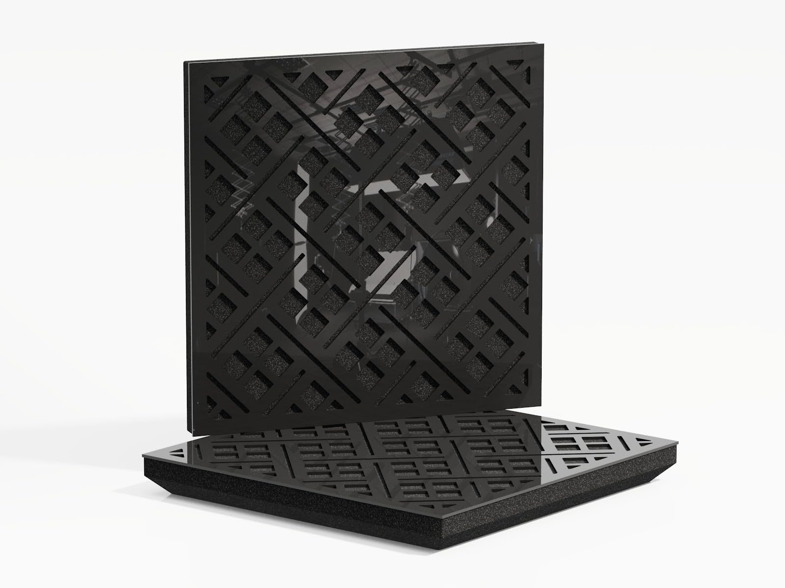 2 Pack — Sound Absorption-Diffuse Acoustic Panel | 50x50x5cm | Absorption - Diffusion - Reflection - Soundproofing | Perforated Plastic: [Black Glossy Plastic | x2 P8]