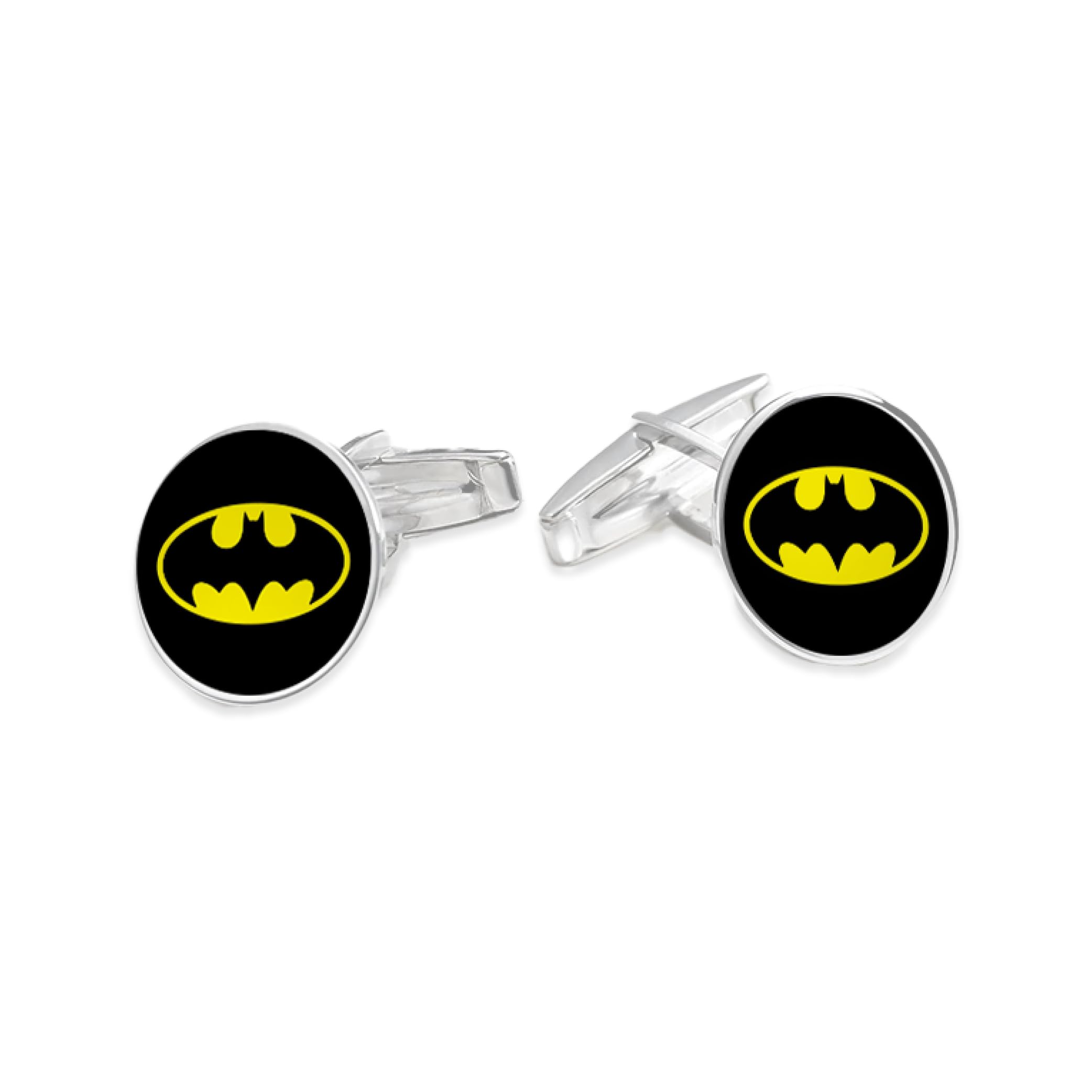 Pla Pla Pla Gemelos Batman plateados forma circular. Par de Gemelos redondos de DC, escudo Batman para Bodas plateado. Gemelos para Camisa Traje Esmoquin. Regalo día del padre, regalo padrino
