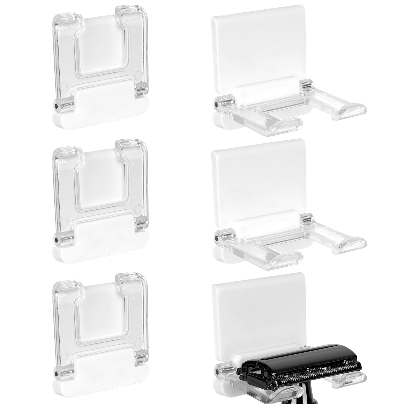 LUWOO 6 Pack Wall Plug Hook, Foldable Adhesive Power Plug Socket Holder, Utility Plastic Hooks for Shaving Razor, Towel, Phone, Plug, Keys, Kitchen Utensils (White)