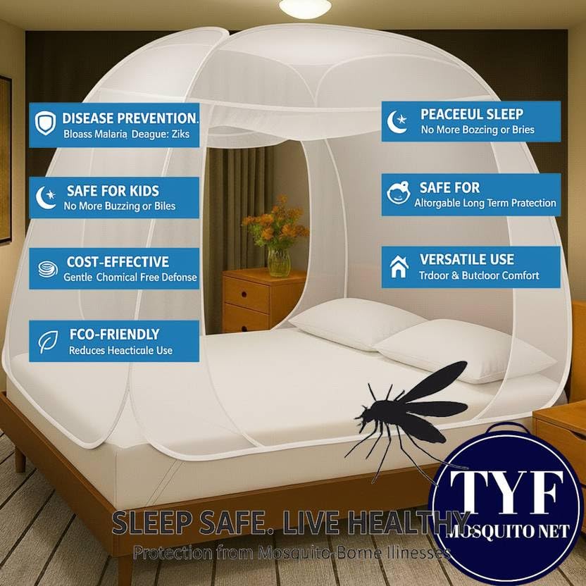 Image of TYF Mosquito Net for Bed Made with Polyester Material | Foldable Mesh Design | Lightweight and Portable Structure | Easy to Use White (6.15 Feet X 6.15 Feet) Double Bed