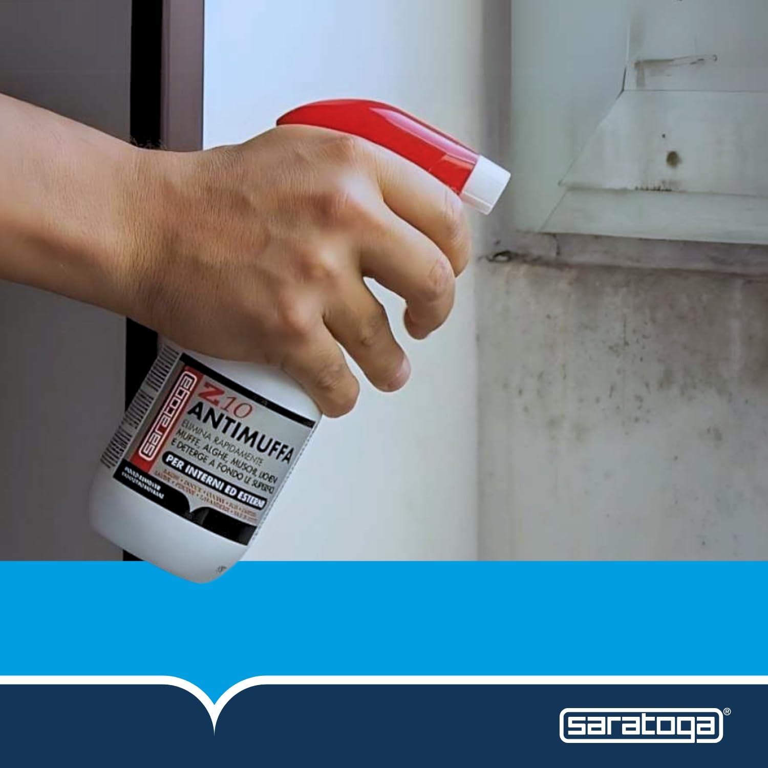 SARATOGA Spray Antimuffa Saratoga Z10 Elimina Muffe Alghe Muschi Licheni, per uso Interno ed Esterno, Spruzzatore Ergonomico API 1 Litro
