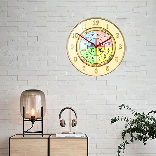Miniatura 5 de Reloj de pared de 12 pulgadas con leyes de Ohm, moderno, decorativo, silencioso, de cuarzo, sin tictac, funciona con pilas, para escuela, aula,