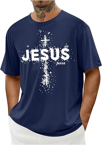 Jesus T Shirts for Men Short Sleeve Christian Easter Good Friday Shirt Funny Letter Print Jesus Cross Graphic Tee Top