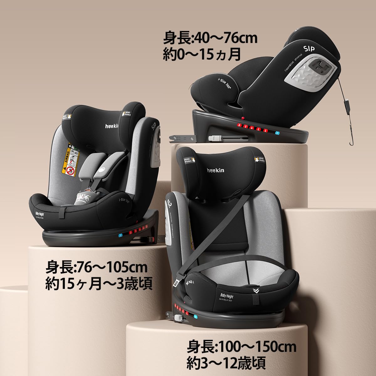 Amazon | Heekin チャイルドシート 360°回転式 ISOFIX固定 R129適合(i