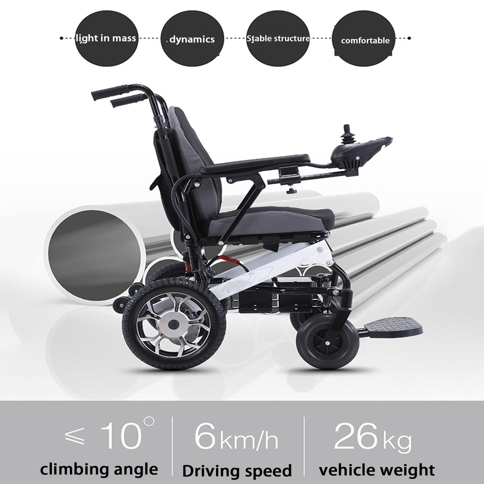 Sedia a rotelle elettrica Leggera, Sedia a rotelle Pieghevole con Batteria al Litio, Motore Intelligente da 250 W*2, Portata 120 kg, per Anziani e disabili
