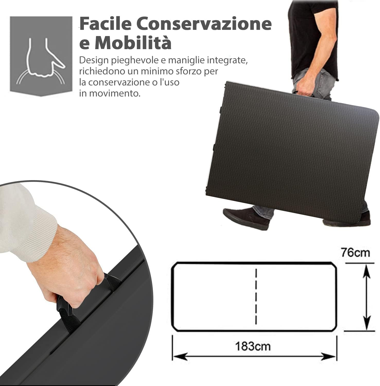 GOVITA Tavolo Salvaspazio Pieghevole Da Giardino Bianco 183x76 Cm Tavolo Richiudibile Da Campeggio Resistente Con Maniglia Per Trasporto In Hdpe Da Balcone Terrazza Campeggio (Nero)