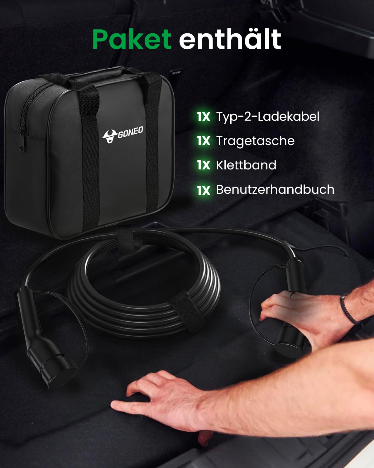 GONEO Typ 2 Ladekabel 22kW 8M, 3-Phasig 32A Mode 3 Schnellladekabel, IP54 TPU Abriebfest, Kompatibel mit Tesla/VW/BMW/Audi Elektroauto & PHEV, inklusive Tragetasche