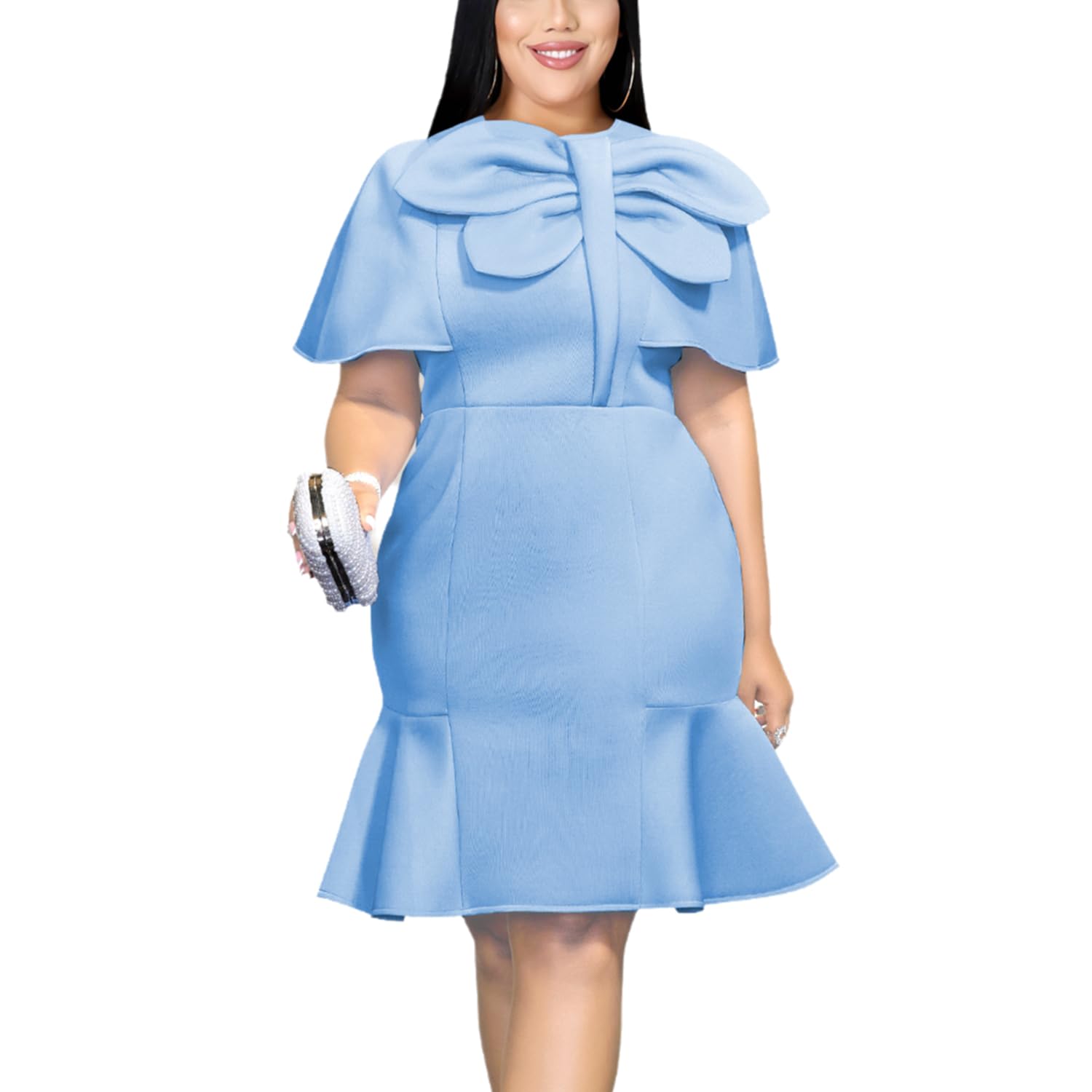 ONTINVA Womens Ruffled Party Dress Vintage Short Sleeve Mermaid Bodycon Midi Casual Work Cocktail Dresses
