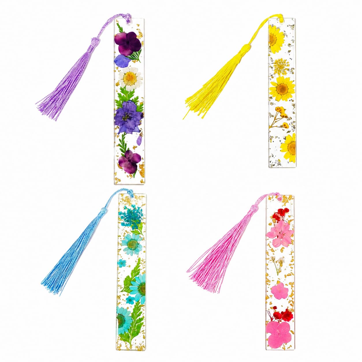 4 Pack Flower Bookmarks for Women, Cute Acrylic Bookmarks with Tassels