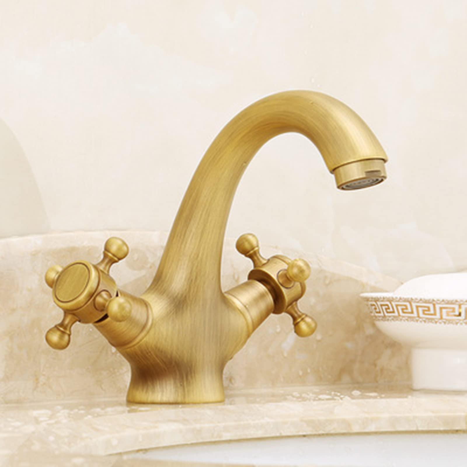 ZYCDP Retro Wasserhahn Bad – Zweigriff Mischbatterie Aus Messing, Für Waschbecken, Antik Optik