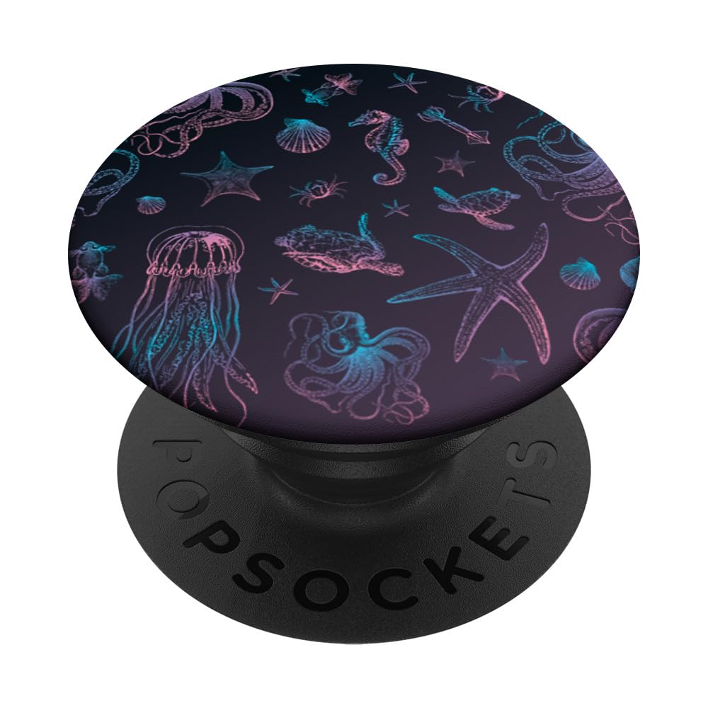 Octopus Sea Turtle Seahorse Ocean Sea Life Animals PopSockets Adhesive PopGrip