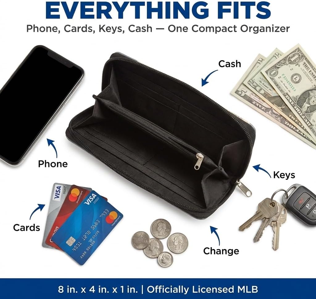 Littlearth MLB Chicago Cubs Curve Zip Organizer Wallet, Wristlet and Wallet in One, Team Color, 8 x 4 x 1 Inches