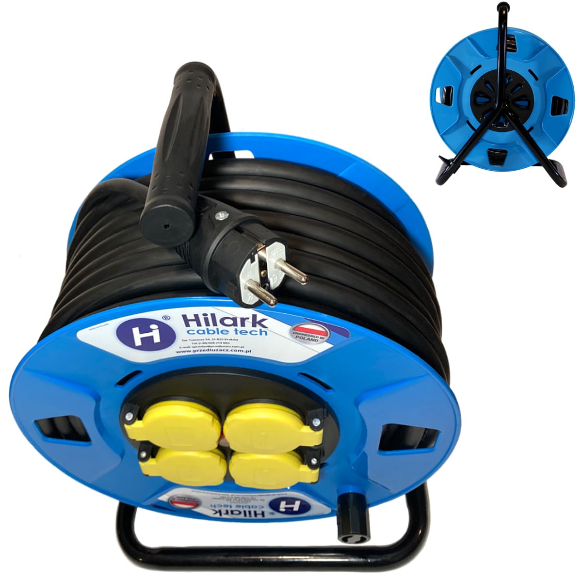 Hilark Cable Tech Enrouleur Cable Electrique H05RR-F 3x2,5 mm2 15m rallonge électrique avec Bloc Prises Professionnelle