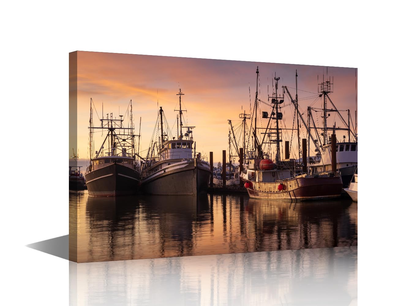 Fishing Boat Pictures for Bedroom Wall Decor Fishing Ship Canvas Painting Wall Art Fishing Village Wall Art Canvas Art Wall Decorations Office Wall Decor Framed Wall Arts & Crafts, 30x44cm