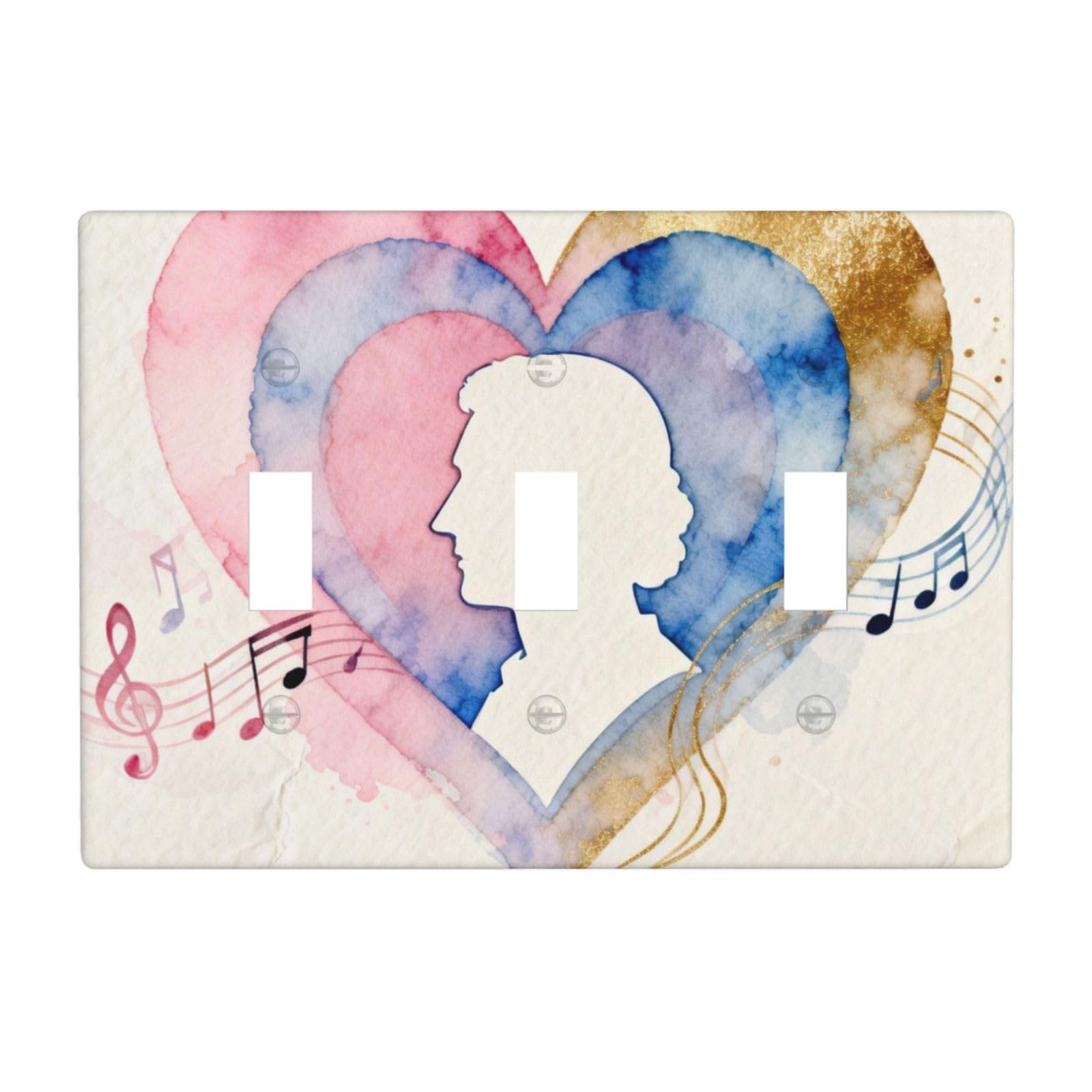 Heart Silhouette 3 Gang Switch Plate Cover-Unbreakable Polycarbonate Wall Plate, Heat Resistant Toggle Switch Decor for Home