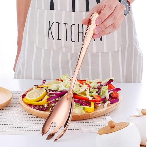 Miniatura 26 de Juego de cuchara y tenedor de ensalada, servidor de ensalada de acero inoxidable de 12 pulgadas, utensilios de servir rojo mágico, paquete de 2