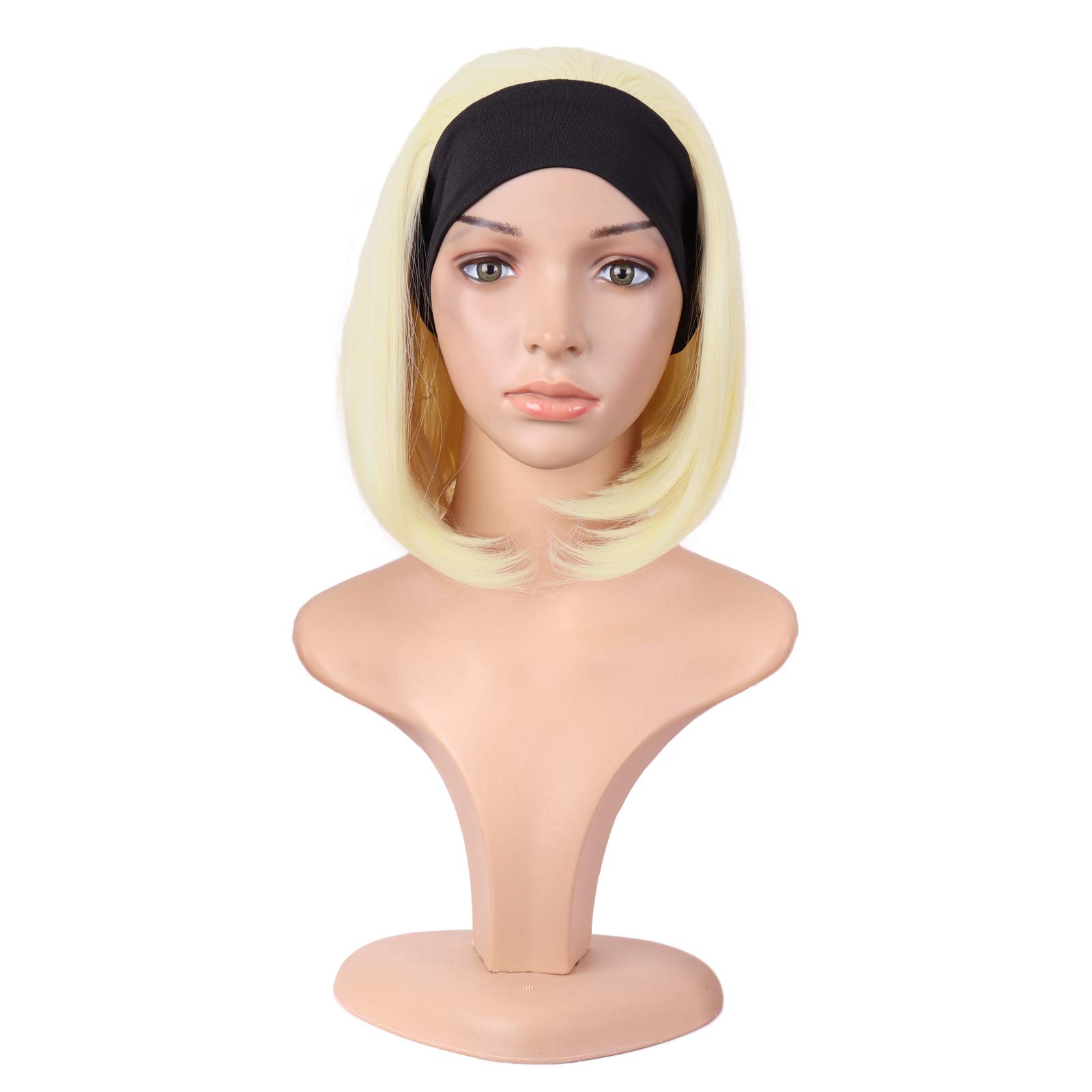 MapofBeauty 12 Inch/30 cm Fashion Straight Short Bob Synthetic Fiber Hair Headband Wig (Light Blonde)