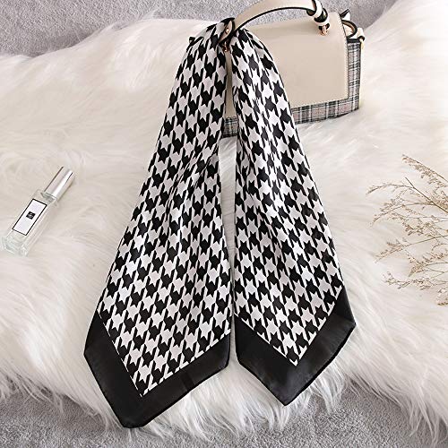 Gerinly Simple Houndstooth Print Neckerchief Soft Head Scarf For Sleep Classic Purse Scarf (Black) #TOP4