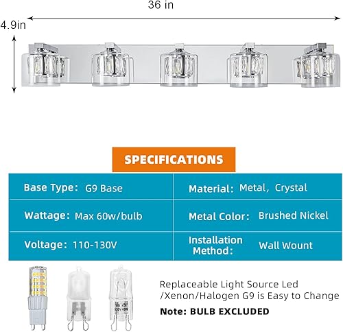 Miniatura 4 de Moderna lámpara de pared de cristal cromado, 5 luces, lámpara de pared cromada, iluminación de baño