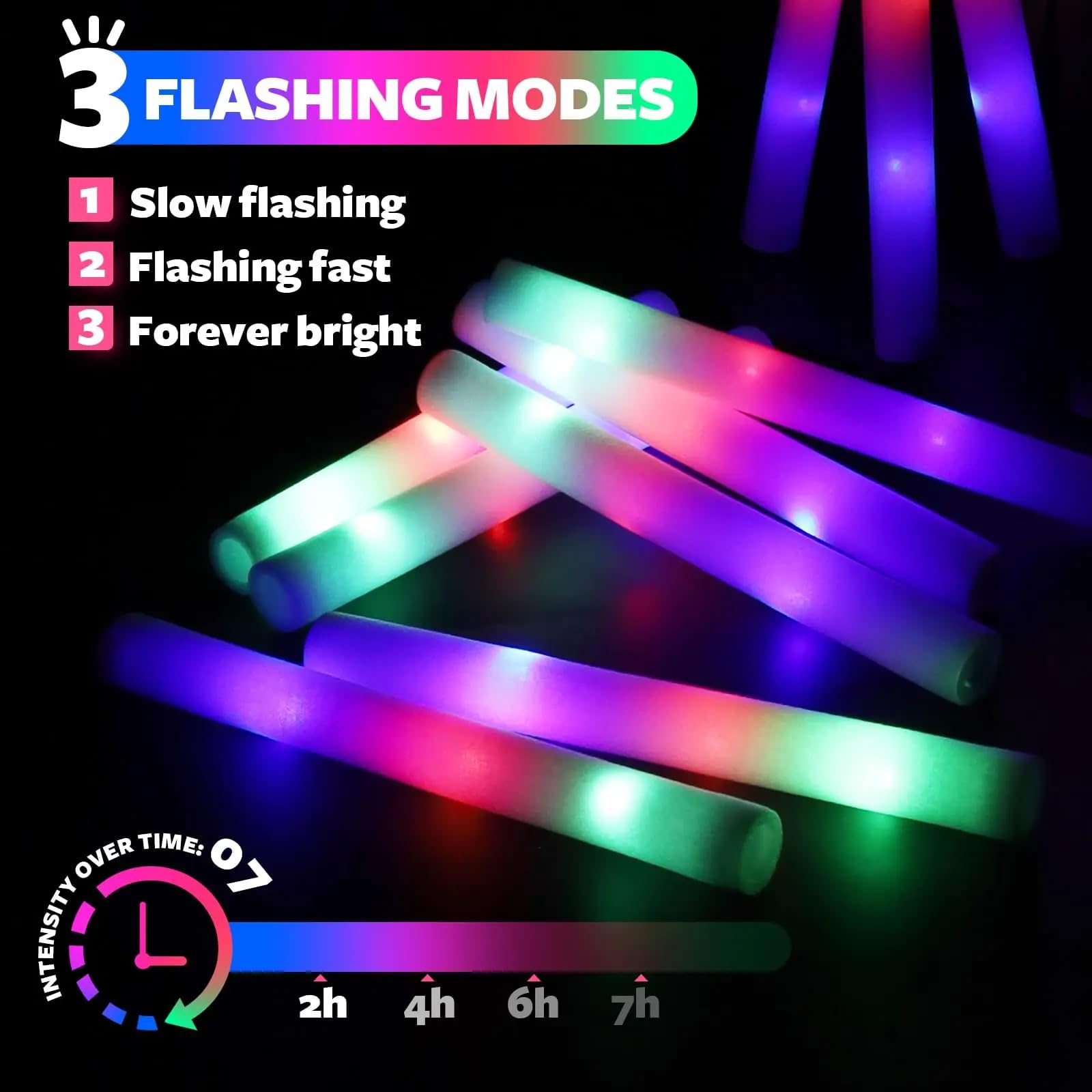 Lot de 42 bâtons lumineux LED en mousse - Bâtons lumineux LED multicolores