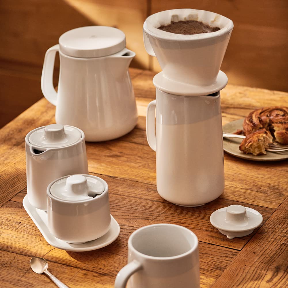 Tchibo Kaffeezubehör, Milch und Zucker-Set, Milchkännchen, Zuckertopf, Tablett, Porzellan, Weiß