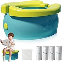 Portable Travel Potty Potty for Kids with Travel Bag and 100 Garbage Bags, Ergonomic Baby Potty Travel Potty Travel Foldable Potty for Kids Boys Girls (Blue)
