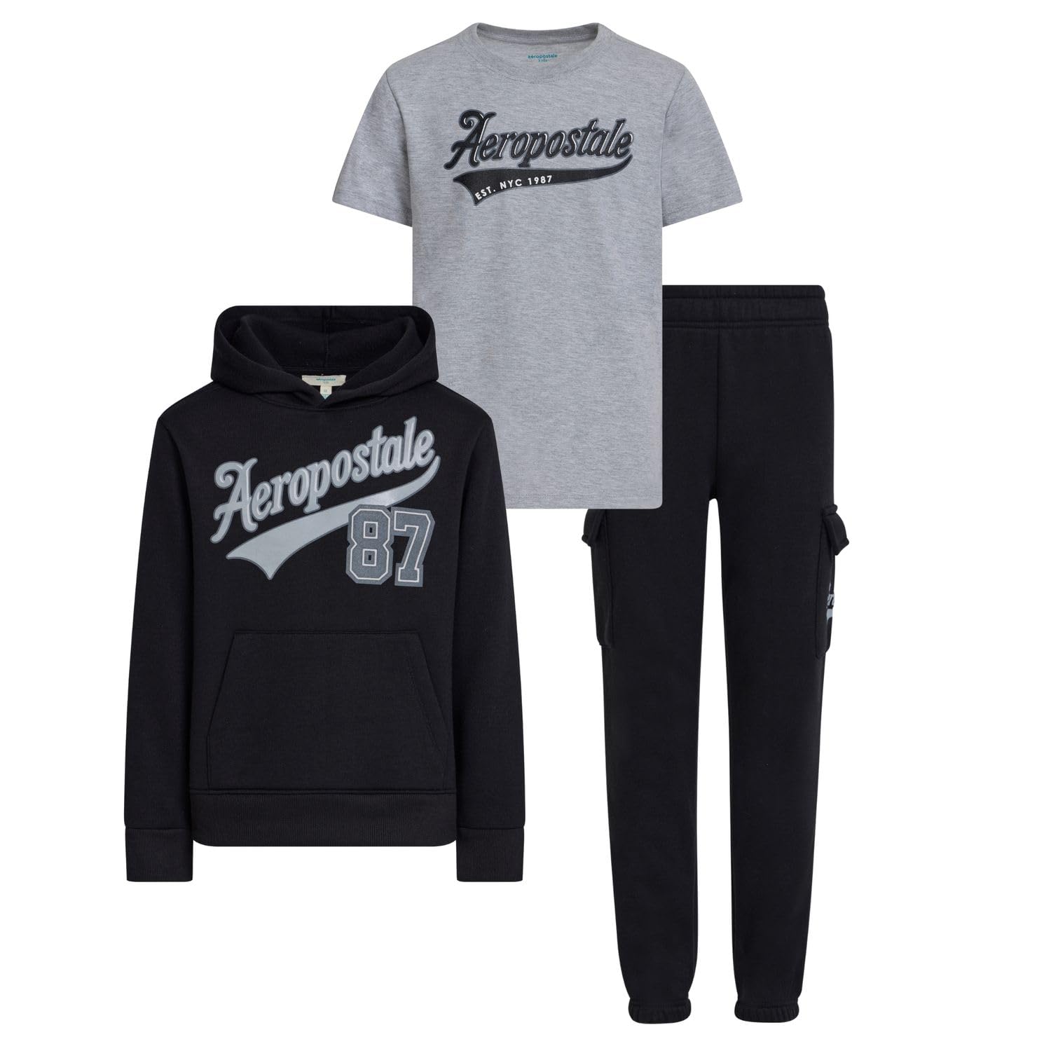 AEROPOSTALE 3-Piece Boys' Activewear Set: Hoodie, Cargo Joggers, & T-Shirt