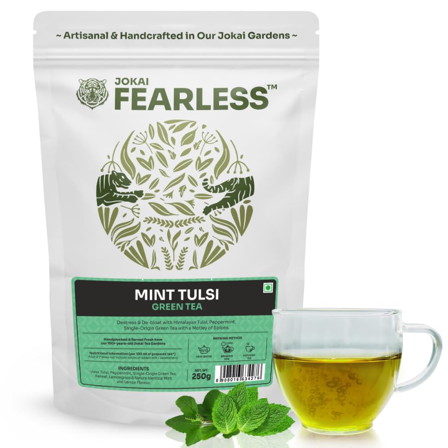 Fearless Green Tea Mint Tulsi | 250g | Natural Loose Leaves | Refresh With Burst of Mint | Power of Real Tulsi | Silver Tips | Single Estate Jokai | Makes 150+ cups (B09LHMBXWB) Amazon Price History, Amazon Price Tracker