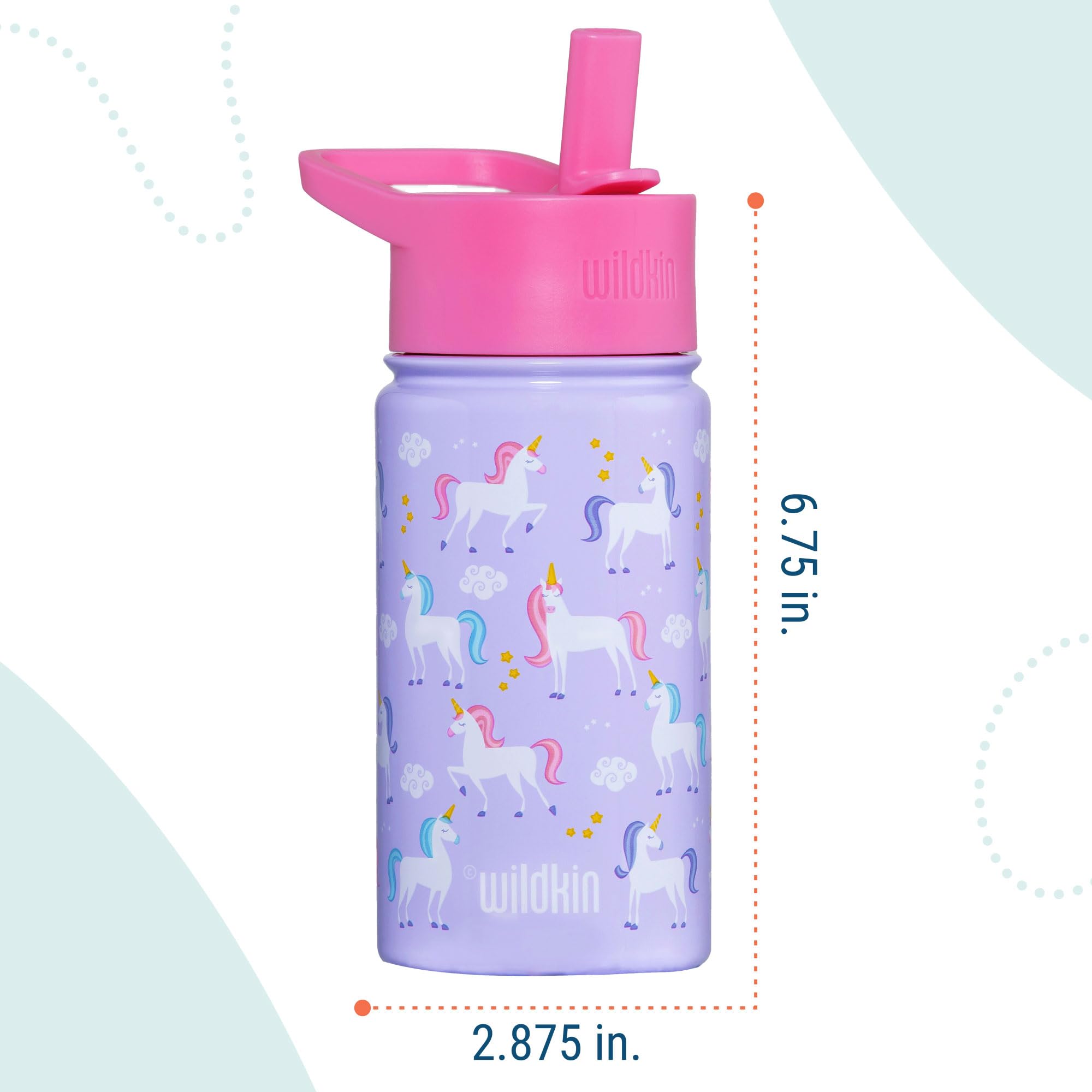 Wildkin Kinder-Wasserflasche aus Edelstahl, 400 ml, Einhorn | 400 ml isolierte Stahl-Wasserflasche – passt zu passenden Wildkin Rucksäcken und Lunchboxen