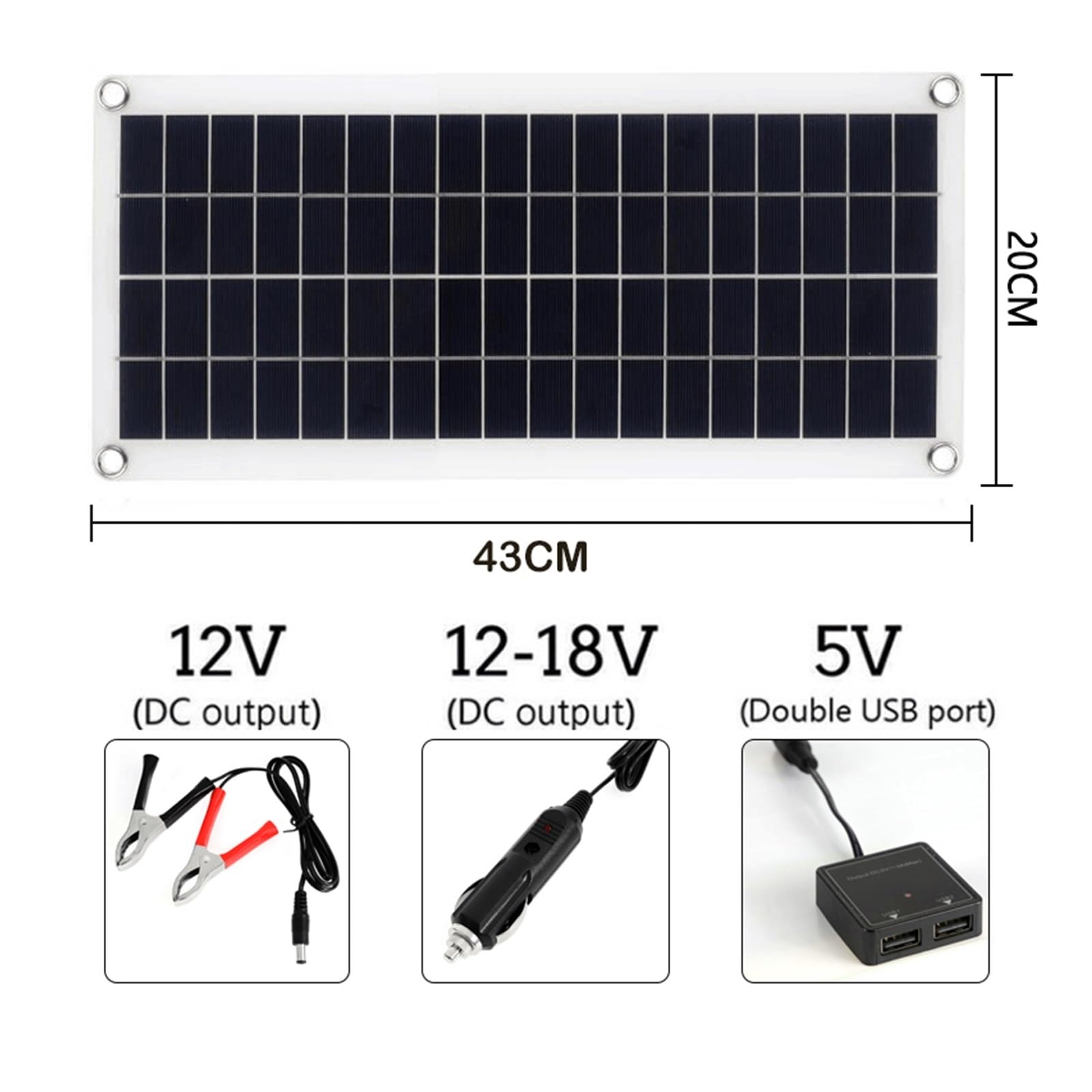łAdowarka Z Panelem SłOnecznym Panel słoneczny 12V ogniwo słoneczne 10A-60A kontroler Panel słoneczny do telefonu ładowarka samochodowa RV zewnętrzna bateria(Only Solar Panel)