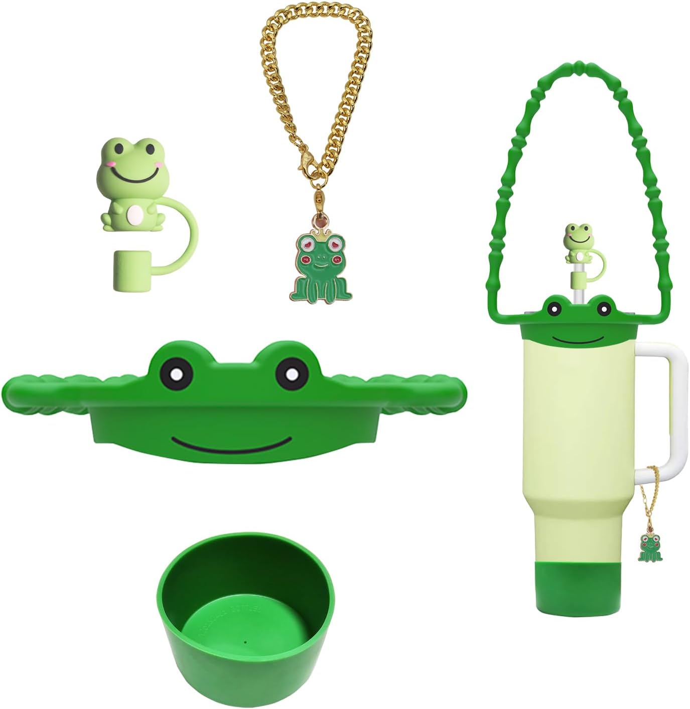 5Pcs Cup Accessories Set for Stanley Cup 30oz & 40oz Tumbler with Handle, Including Silicone Water Bottle Handle Strap, Cute Animal Straw Toppers Cap, Bottom Boot, Cute Stanley Charms