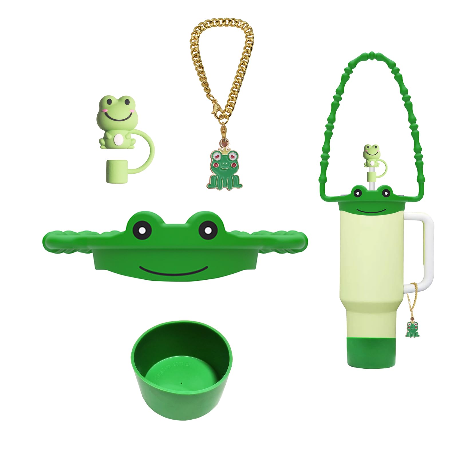 RENUIS 5Pcs Cup Accessories Set for Stanley Cup 30oz & 40oz Tumbler with Handle, Including Silicone Water Bottle Handle Strap, Cute Animal Straw