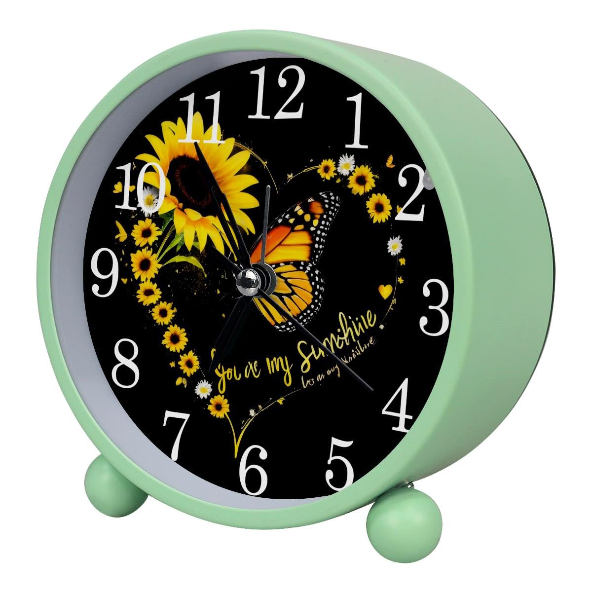 Alarm Clock Heart Shaped Sunflowers, Silent Non-Ticking with Night Light